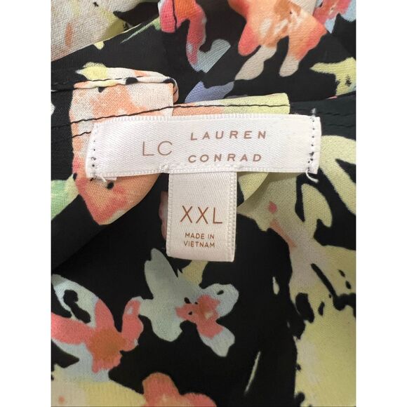 LC Lauren Conrad Women Pleat Neck Blouse Plus Size XXL Black Multicolor Floral - Picture 8 of 11